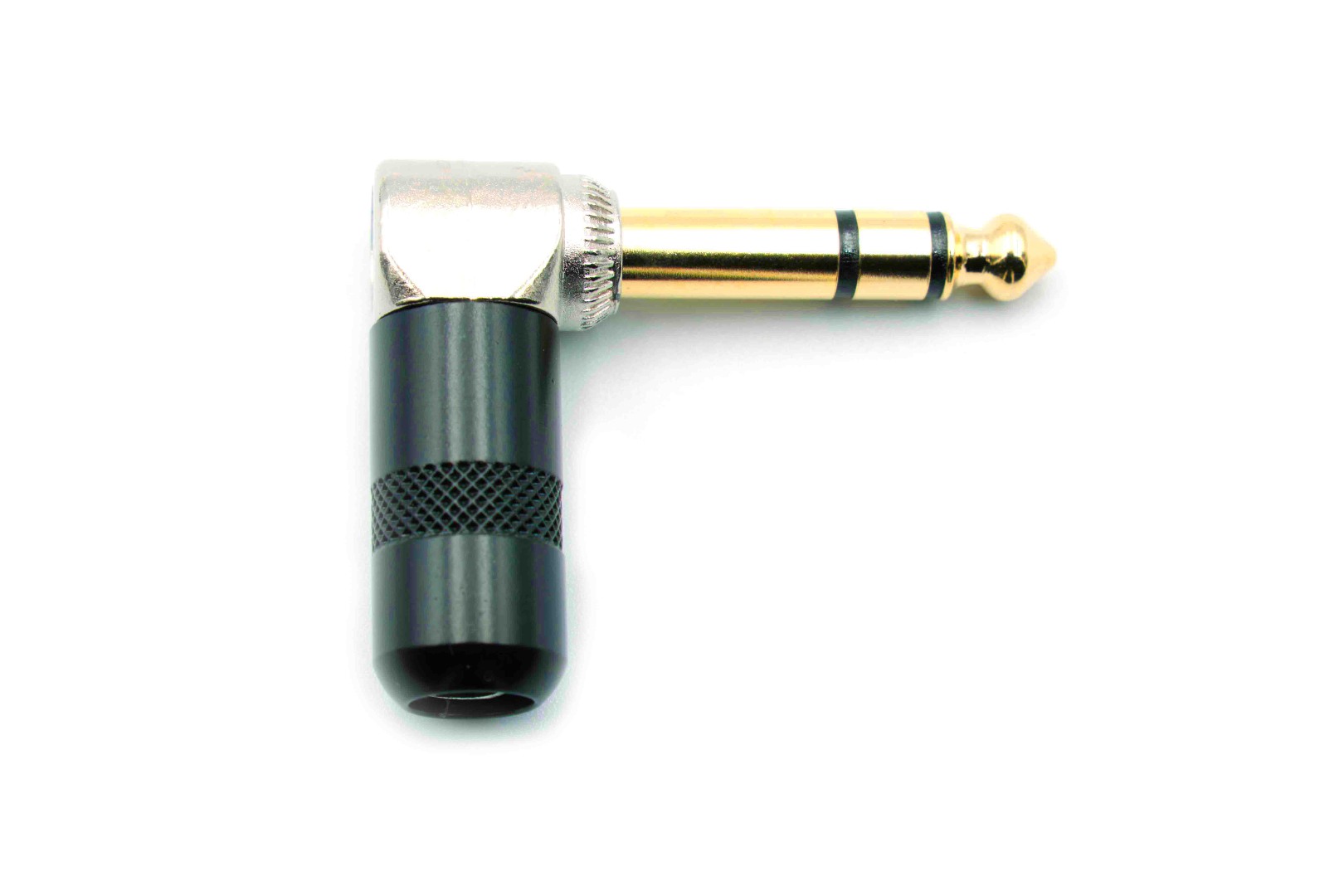 TRS Right Angled Short Barrel Form Factor Stereo Plugs 1/4 Gold tip Black
