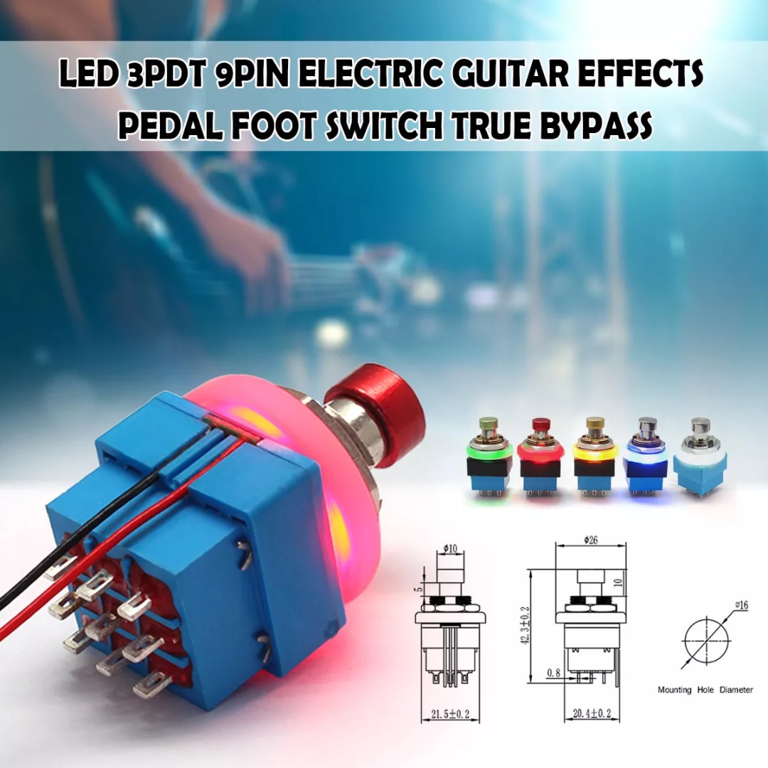 3PDT With LED Latching Solder Lug Footswitch RGBYW